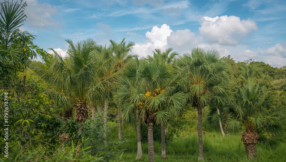 Fototapeta premium Palm oil plantations in tropical landscapes, environmental impact