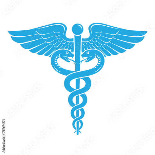 Medical sign, Medical symbol, Medical Snake Caduceus Logo, Caduceus sign, caduceus symbol, Snake medical icon Blue