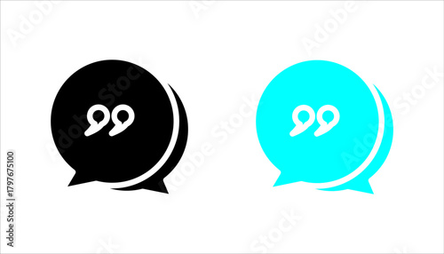  chat-quote-message-icon set, Black outline icon of two overlapping speech bubbles with quotation marks inside, representing messaging
