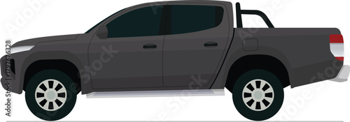 Modern twin cabin pickup truck flat side view