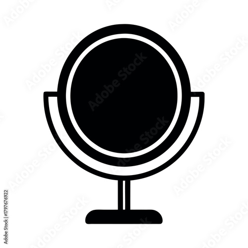 Tabletop or Vanity Mirror Round Shape on Stand Vector Illustration