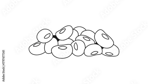 A simple line drawing of a pile of beans on a white background art