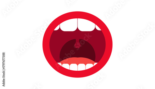 Illustration of a red open mouth with teeth on a white background