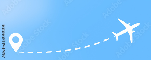 Travel destination concept. Dashed route with dots for destination on blue background..