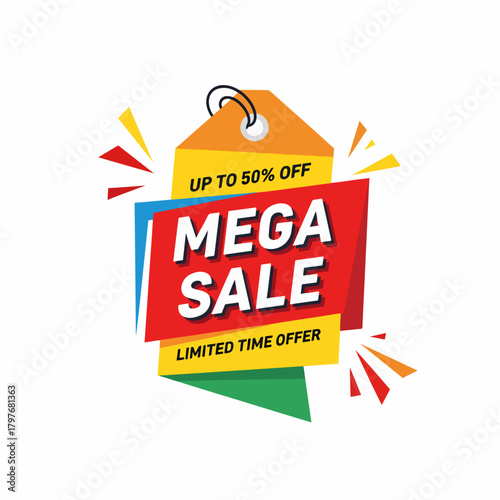 Mega sale Banner Up to 70% Off. Vectors illustration