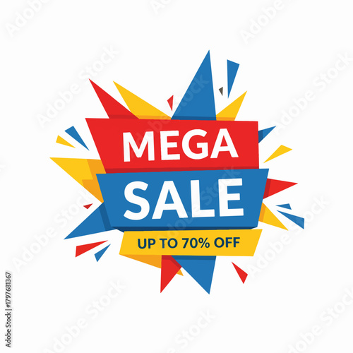 Mega sale Banner Up to 70% Off. Vectors illustration