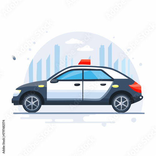 Police Car Side View Flat Minimal Vector