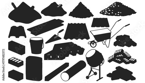 Construction materials and building supplies vector illustration