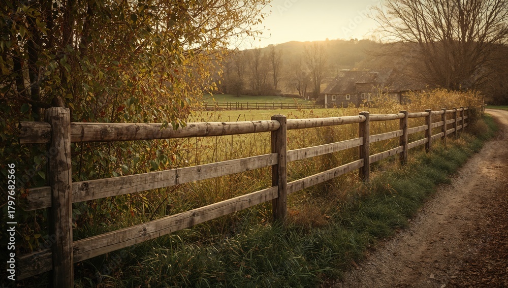 Fototapeta premium Antique Fence Surrounding Rural Settlement, preservation