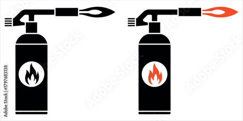 Two vibrant blowtorches ready for industrial work, demonstrating heat and power with their flames, perfect for welding or metalwork projects