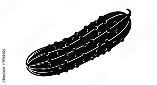 Stylized black and white illustration of a fresh, bumpy cucumber, perfect for healthy food and garden-fresh produce themes.