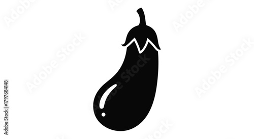 Minimalist black silhouette illustration of an eggplant, ideal for healthy eating, gardening, and culinary graphic design.