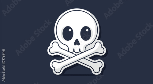 A cute, cartoon-style skull and crossbones icon with big eyes, symbolizing warning, danger, or pirate themes.