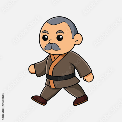 Cartoon Sensei Character Walking Isolated Vector Illustration