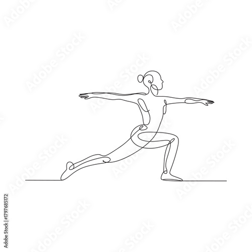 Line drawing of a person performing a warrior two yoga pose