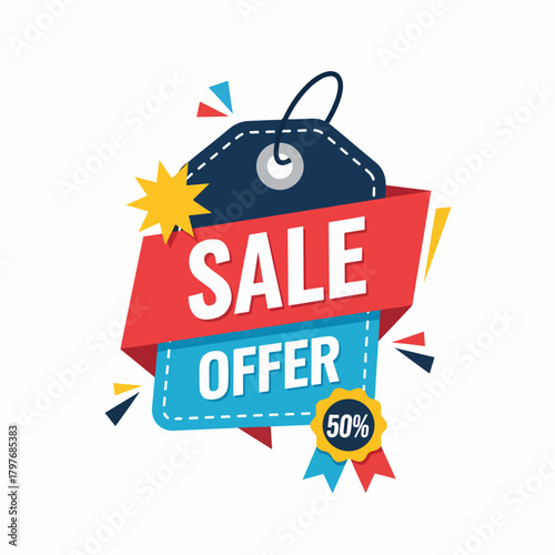 Red sale promotion badge icon for business and web design