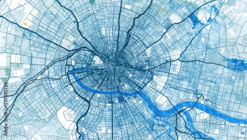 Watercolor representation of Metz, featuring main and secondary road outlines, urban navigation aid