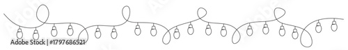 Line art of festive string lights. This image is for stickers or banners for various events such as birthday celebrations, weddings, Christmas and New Year celebrations, wall decorations, winter.