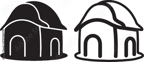 Minimalist Black and White Shop Icon Set, Vector Line Art Design, Modern Shop & Store Icons Collection, Small Shop Silhouette Icon.