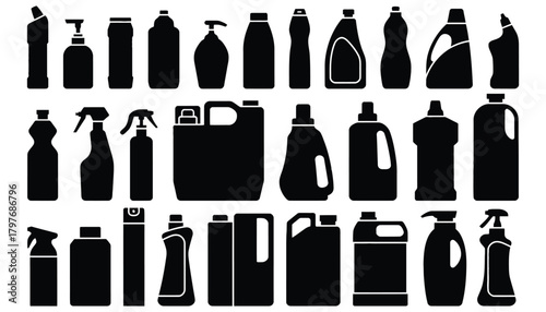 Vector cleaning product bottles silhouette collection design