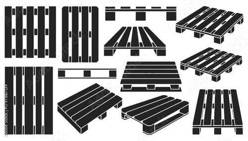 Various black and white pallet designs for cargo and shipping