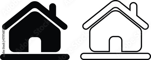 Minimalist Black and White Shop Icon Set, Vector Line Art Design, Modern Shop & Store Icons Collection, Small Shop Silhouette Icon.