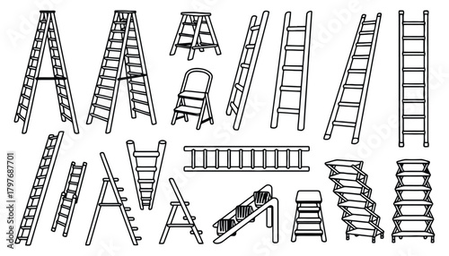 Ladder types vector illustration collection for construction