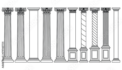 Architectural columns vector illustration different styles