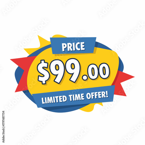Product price sticker $99.00 . Price label vector icon in flat style