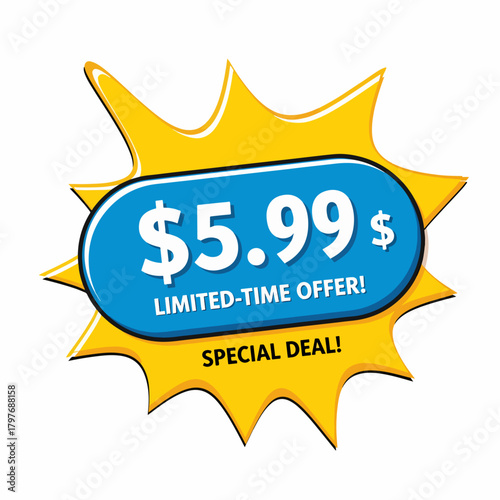 A sale price tag in vector format showing a discounted price of  $5.99