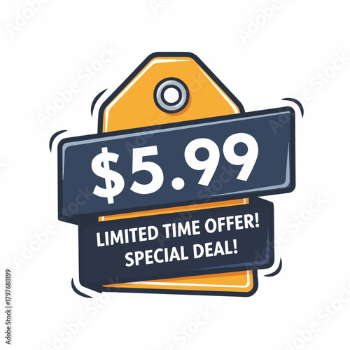 A sale price tag in vector format showing a discounted price of  $5.99
