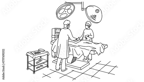 Operating room sketch surgical procedure medical illustration