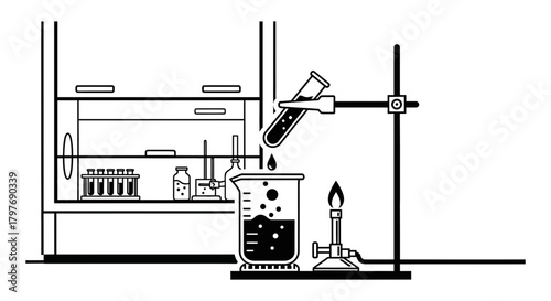Chemistry lab experiment with beaker and test tube illustration