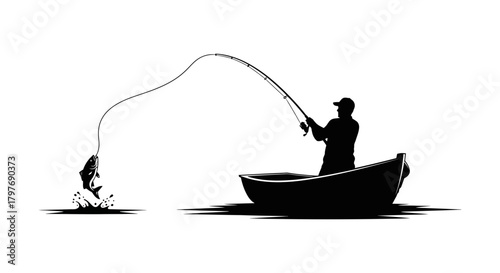 Fishing silhouette boat catch angler activity outdoor hobby