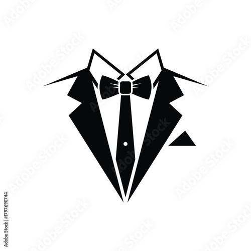 Black tuxedo with bow tie and pocket square