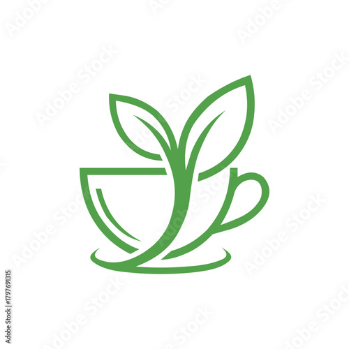 Green tea cup with leaves logo