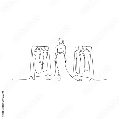 Abstract figure standing between two draped garments