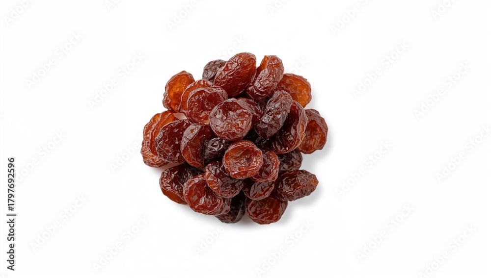 Obraz premium Close-up view of raisins on a white surface, fiber-dense choice