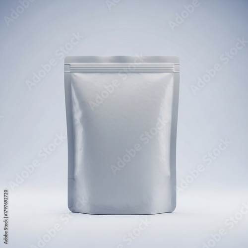 Blank Silver Stand-up Pouch Mockup on a Light Grey Background