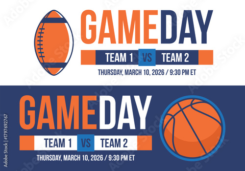 Game Day. Basketball playoff in March. Super sport party in United States. Final games of season tournament. Professional team championship. Ball for basketball. Sport poster. Vector