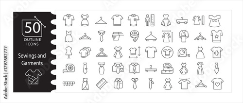 Sewing ,Tailoring Icons,Fashion, Textile, and Garment Design Set, Handmade Sewing, Fabric Crafting ,Dressmaking Vector Collection, Fashion Atelier Tools Needlework, Thread, Mannequin and Pattern.