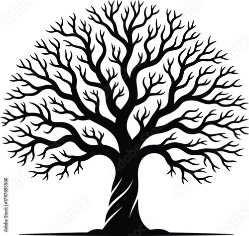 Black and White Tree Icon with Detailed Twigs