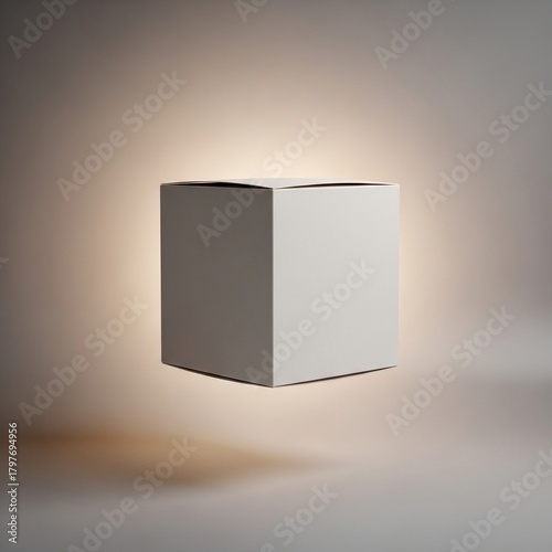 Simple White Product Packaging Box with Slightly Open Lid, Minimalist Style