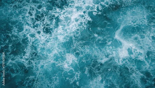 Fototapeta Naklejka Na Ścianę i Meble -  Abstract blue sea water with white foam, suitable for editorial header background