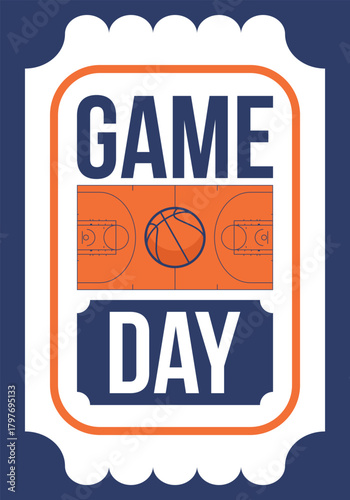 Game Day. Basketball playoff in March. Super sport party in United States. Final games of season tournament. Professional team championship. Ball for basketball. Sport poster. Vector