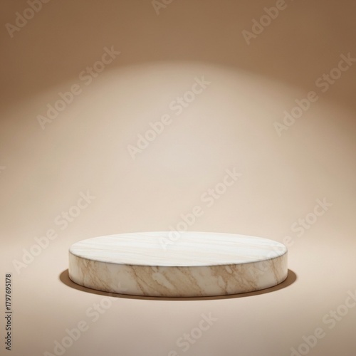 Elegant White Marble Product Display Podium on Warm Neutral Background