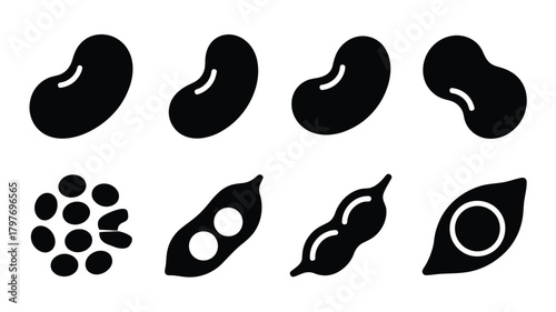 Elegant black and white line art of various beans, perfect for healthy recipe illustrations, vegan menus, and botanical designs with a simple, modern touch