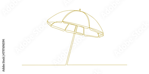 beach umbrella, parasol for summer vacation, continuous line sketch, sunshade tools, summer one line art, line art, black line vector illustration, adjustable stroke
