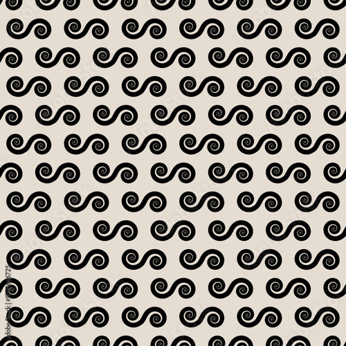 black and white seamless pattern of stylized double spirals and linked spirals on a light background vector illustration
