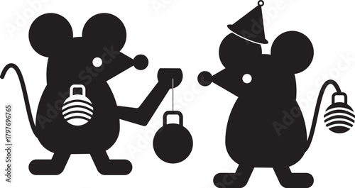 Cute Christmas Mice Vector Design: Little Animal Illustration Holiday Home Decor Graphic Set.